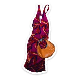 Random Multi Color Print Crisscross Silver O-ring Detail Backless Bodycon Dress